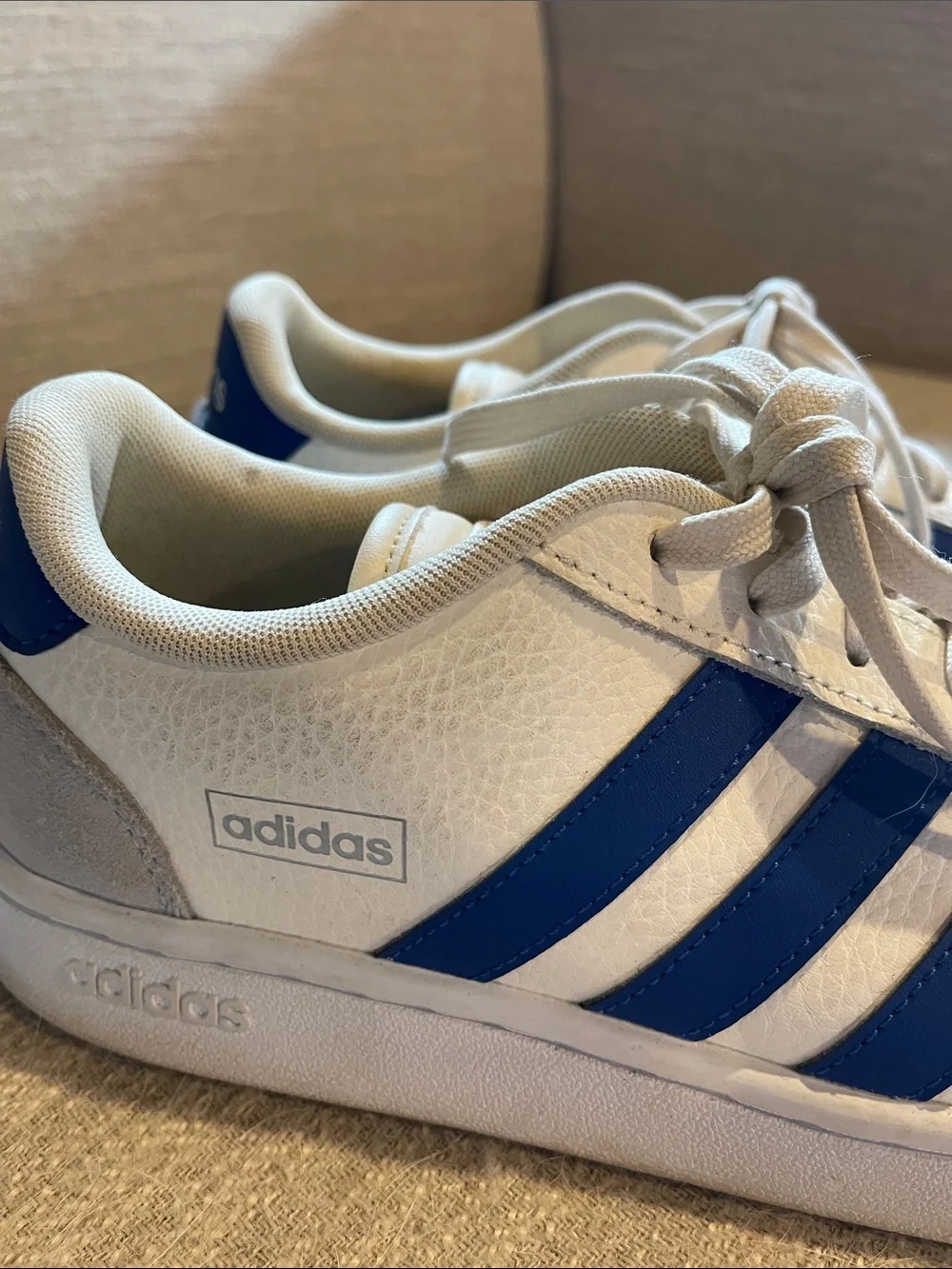 adidas White and Blue Low-Top Sneakers